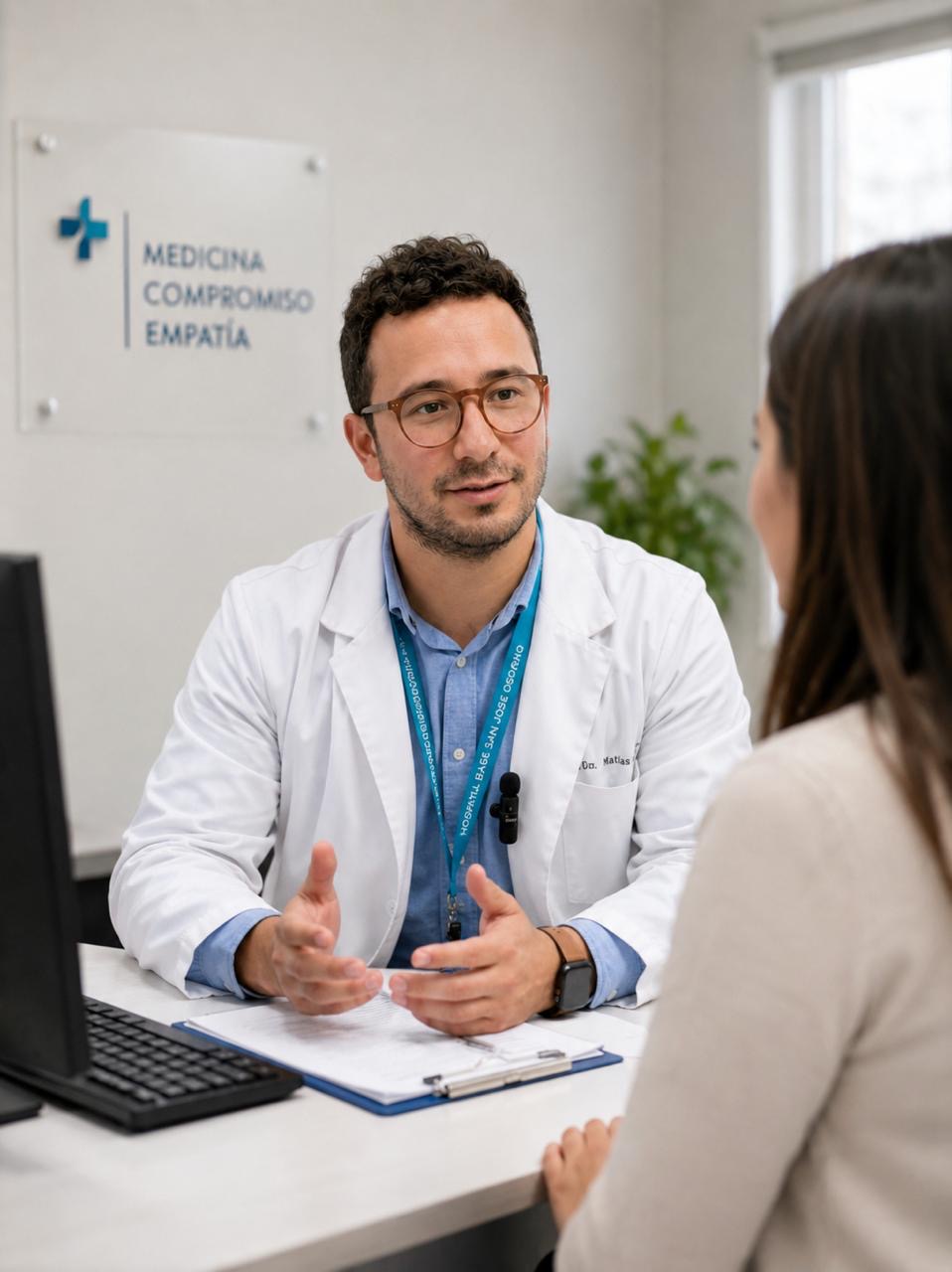 Dr. Matías Kirmayr Zamorano atendiendo a una paciente en consulta